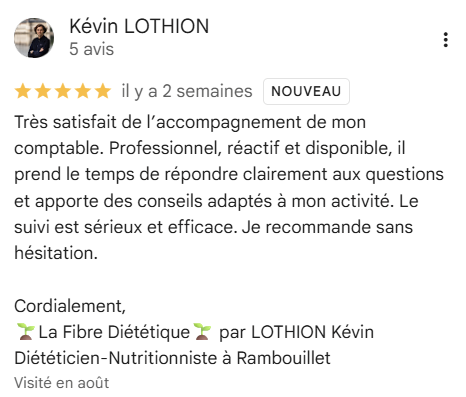 Avis Google de Kévin LOTHION sur Comptacool : 5 étoiles, profession de santé